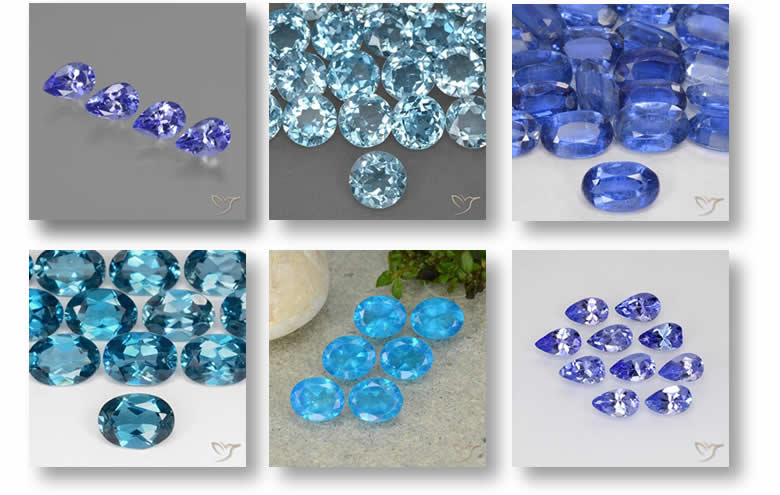 كميات كبيرة من الأحجار الكريمة الزرقاء لصنع المجوهرات