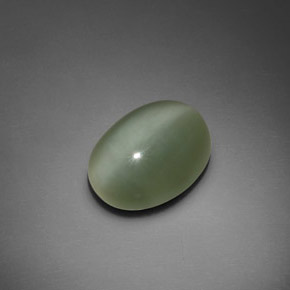 Actinolite Cat's Eye طبيعي بلون أخضر، وزن ‎7.66‎ قيراط، شكل بيضاوى، مقاس ‎15.2x11.7‎ مم