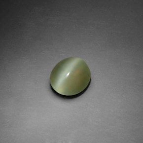 Actinolite Cat's Eye طبيعي بلون أخضر، وزن ‎1.25‎ قيراط، شكل بيضاوى، مقاس ‎7.5x6.7‎ مم