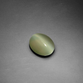 Actinolite Cat's Eye طبيعي بلون أخضر، وزن ‎1.22‎ قيراط، شكل بيضاوى، مقاس ‎8.3x6.7‎ مم