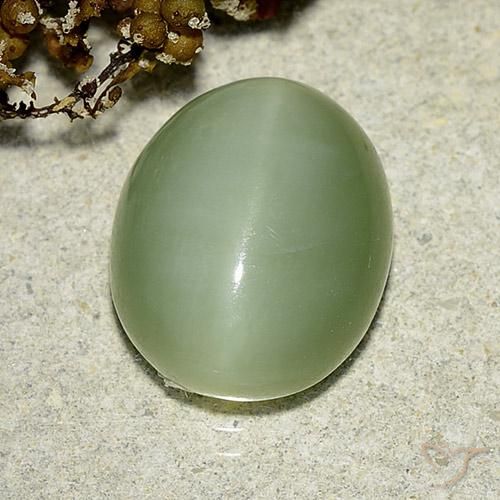 6.24ct طبيعي اخضر فاتح عين القط أكتينوليت, بيضوي, نصف شفاف