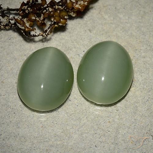 أحجار عين القط الأكتينوليت Medium Light-Green طبيعية، قصة بيضاوى، نصف شفاف، وزنها 12.17 قيراط