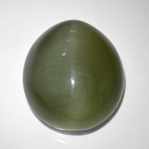 Actinolite Cat's Eye طبيعي بلون أخضر، وزن ‎9.44‎ قيراط، شكل بيضاوى، مقاس ‎14.4x13.1‎ مم