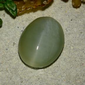 Actinolite Cat's Eye طبيعي بلون أخضر متوسط، وزن ‎4.86‎ قيراط، شكل بيضاوى، مقاس ‎13.2x10.6‎ مم