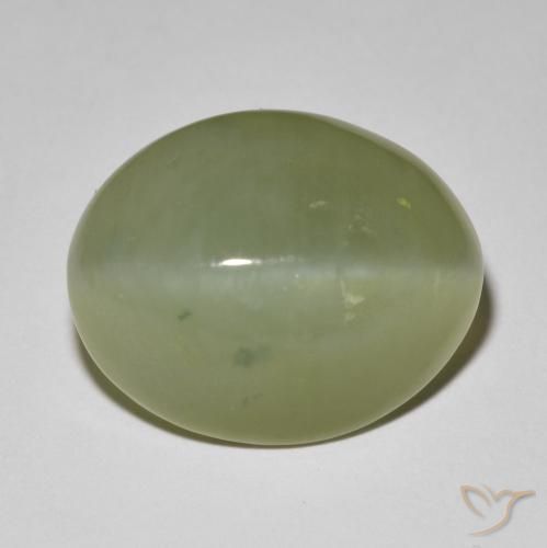 11.42ct طبيعي أخضر رمادى عين القط الأكتينوليت, بيضوي, نصف شفاف