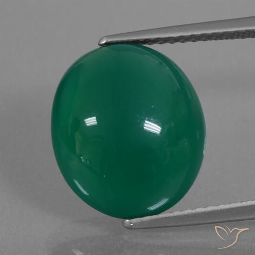 6.42ct طبيعي أخضر غامق متوسط عقيق, بيضوي, نصف شفاف