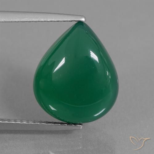7.09ct طبيعي أخضر غامق متوسط عقيق, شكل الكمثرى, نصف شفاف