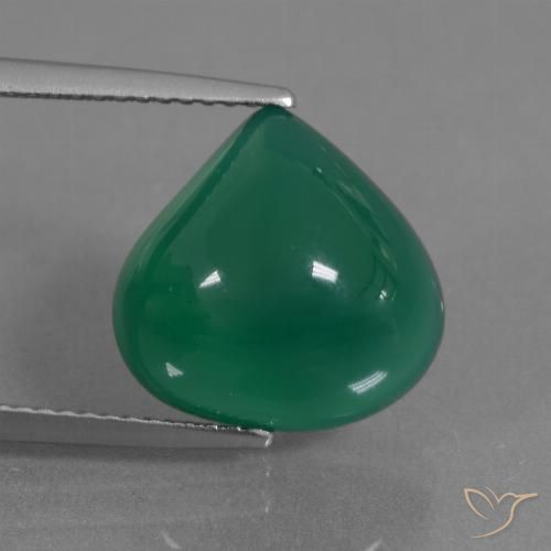 7.28ct طبيعي أخضر غامق متوسط عقيق, شكل الكمثرى, نصف شفاف, Photo A