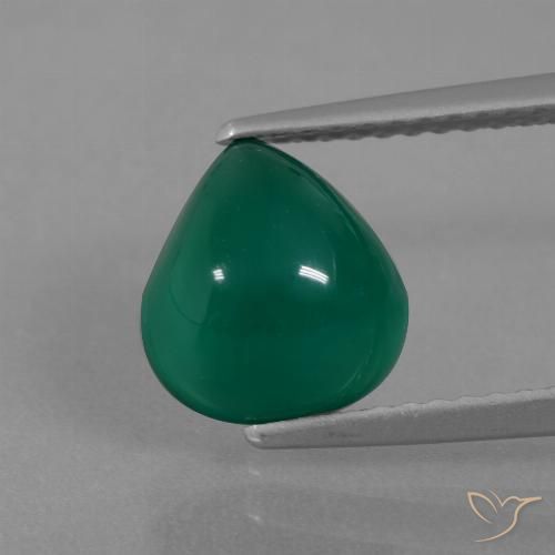 2.47ct طبيعي أخضر داكن متوسط عقيق, شكل الكمثرى, نصف شفاف