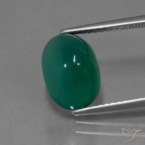 3.39ct طبيعي الأخضر الغامق عقيق, بيضوي, نصف شفاف