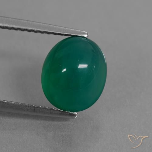 3.31ct طبيعي أخضر داكن متوسط عقيق, بيضوي, نصف شفاف