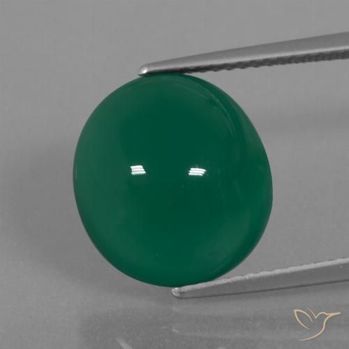 7.92ct طبيعي أخضر داكن متوسط عقيق, بيضوي, نصف شفاف