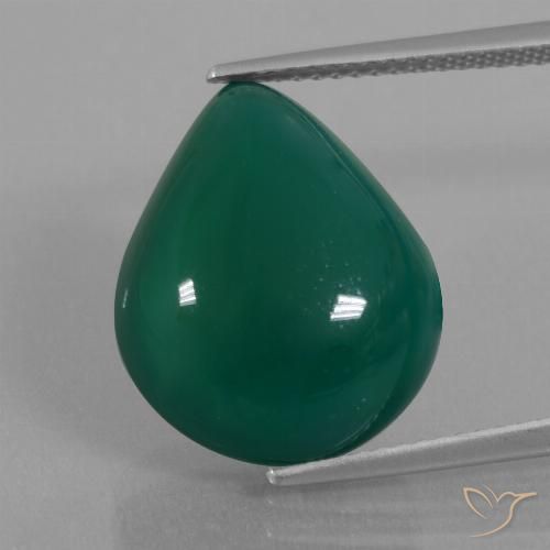 12.92ct طبيعي أخضر داكن متوسط عقيق, شكل الكمثرى, نصف شفاف