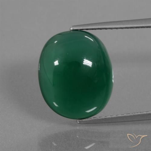 7.32ct طبيعي أخضر غامق متوسط عقيق, بيضوي, نصف شفاف