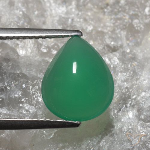 3.01ct طبيعي أخضر دافئ عقيق, شكل الكمثرى, نصف شفاف