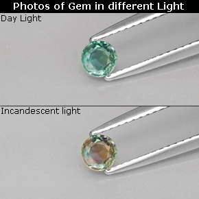 الكسندريت أخضر/أحمر طبيعي، قصة دائرى، 0.27 قيراط، VVS-VS