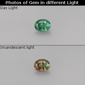 الكسندريت أخضر/أحمر طبيعي، قصة بيضاوى، 0.26 قيراط، VVS-VS