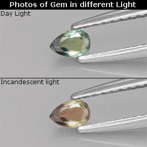 الكسندريت أخضر/أحمر طبيعي، شكل الكمثرى، 0.16 قيراط، VVS-VS