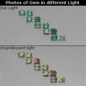 أحجار الكسندريت أخضر/أحمر طبيعية، قصة بيضاوى، قليلا جدا، وزنها  قيراط