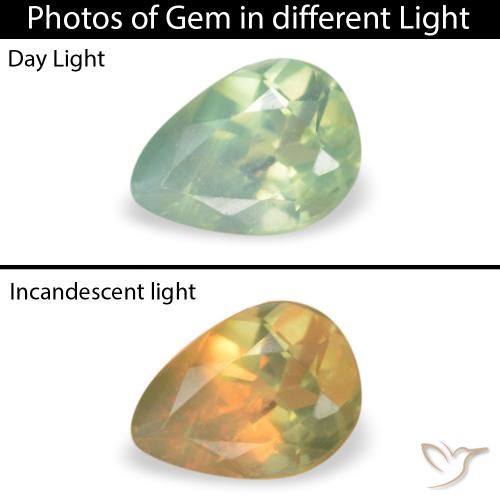 0.13ct طبيعي أخضر أصفر الكسندريت, شكل الكمثرى, قليلا جدا