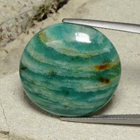أمازونيت طبيعي بلون أزرق-أخضر، وزن ‎26.47‎ قيراط، شكل دائري، مقاس ‎25.18‎ مم
