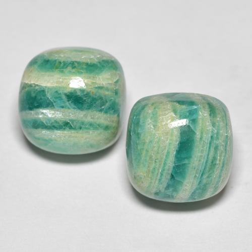 أحجار أمازونيت أخضر متوسط طبيعية، قطع وسادة، غير شفاف، وزنها 11.85 قيراط