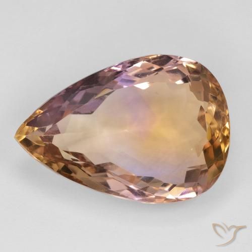 18.63ct طبيعي ثنائية اللون أميترين, شكل الكمثرى, قليلا جدا