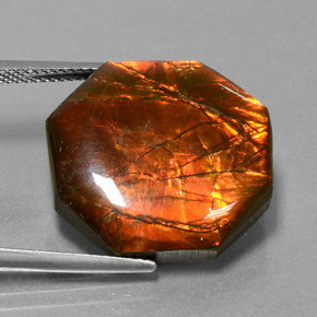 أموليت طبيعي بلون متعدد الألوان، وزن ‎19.17‎ قيراط، شكل قص الزمرد، مقاس ‎20.3x20.1‎ مم