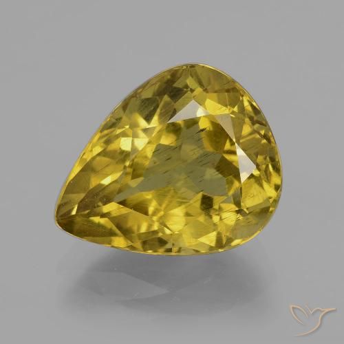 7.56ct طبيعي أصفر خريفى الأباتيت, شكل الكمثرى, قليلا جدا