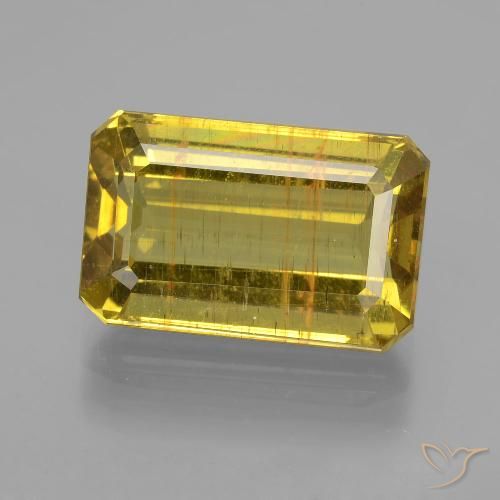 8.59ct طبيعي أصفر خريفى الأباتيت, قص الزمرد, قليلا جدا