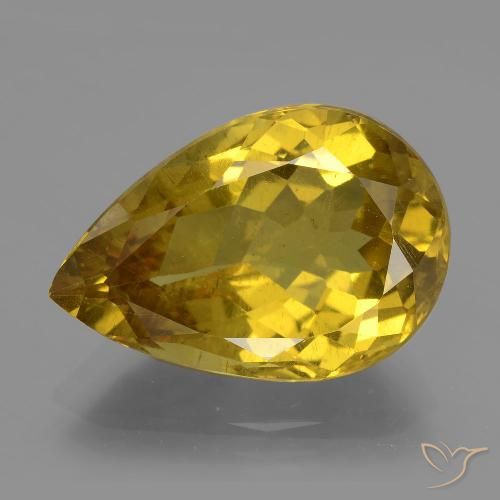 11.87ct طبيعي ذهبى مصفر الأباتيت, شكل الكمثرى, قليلا جدا