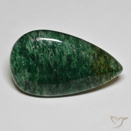 22.73ct طبيعي أخضر الغابة رائع افينتورين, شكل الكمثرى, نصف شفاف