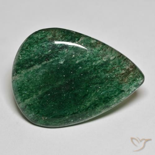 26.04ct طبيعي أخضر غامق افينتورين, شكل الكمثرى, نصف شفاف