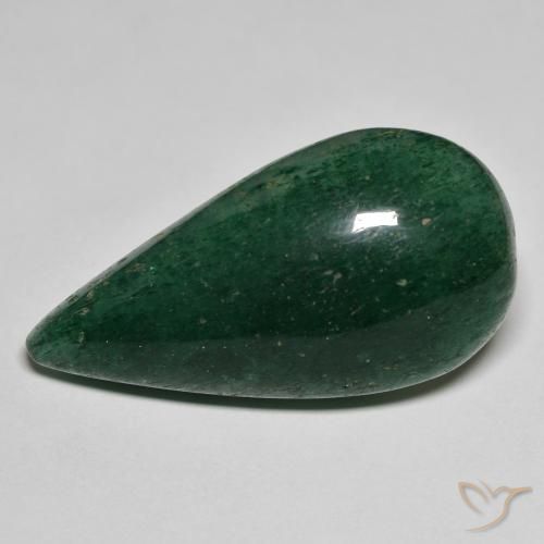 25.09ct طبيعي أخضر الغابات افينتورين, شكل الكمثرى, نصف شفاف
