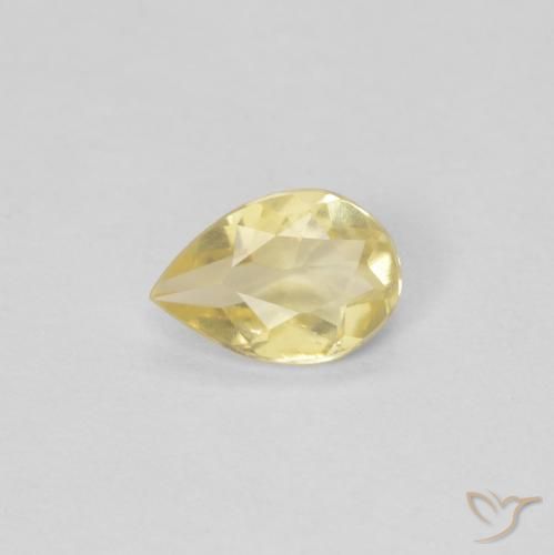 0.41ct طبيعي أصفر ترابى فاتح بيريل, شكل الكمثرى, قليلا جدا
