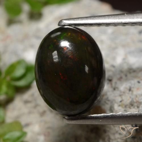 1.34ct طبيعي متعدد الألوان العقيق الأسود, بيضوي, نصف شفاف