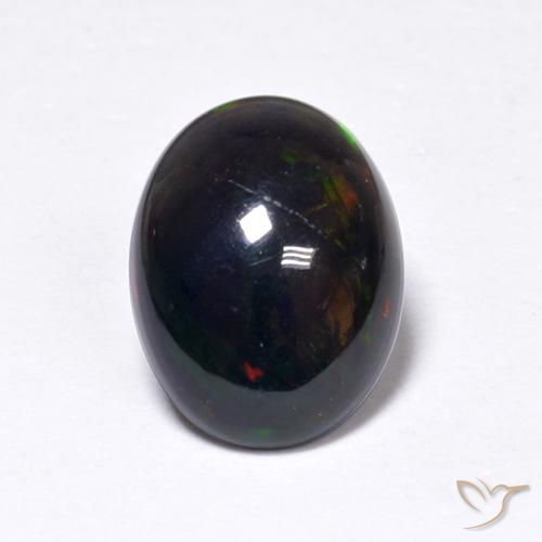 0.91ct طبيعي متعدد الألوان العقيق الأسود, بيضوي, نصف شفاف