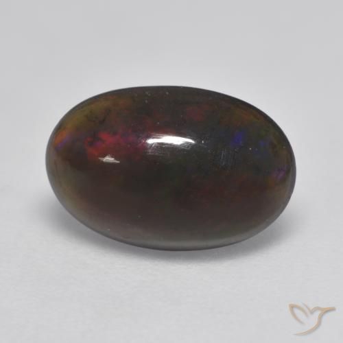 1.32ct طبيعي متعدد الألوان العقيق الأسود, بيضوي, نصف شفاف