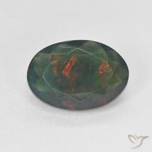 1.77ct طبيعي متعدد الألوان العقيق الأسود, بيضوي, نصف شفاف