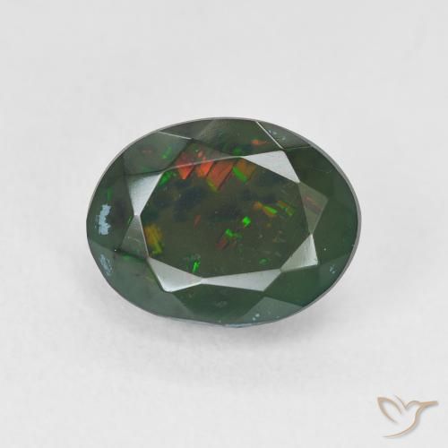 1.79ct طبيعي متعدد الألوان العقيق الأسود, بيضوي, نصف شفاف