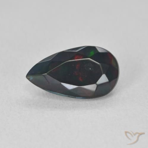 1.05ct طبيعي متعدد الألوان العقيق الأسود, شكل الكمثرى, نصف شفاف