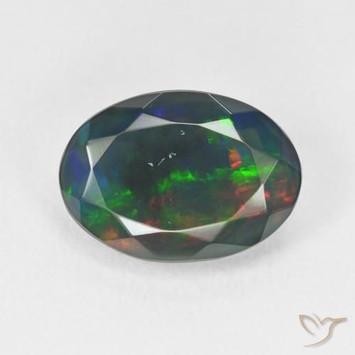 2.94ct طبيعي متعدد الألوان العقيق الأسود, بيضوي, نصف شفاف