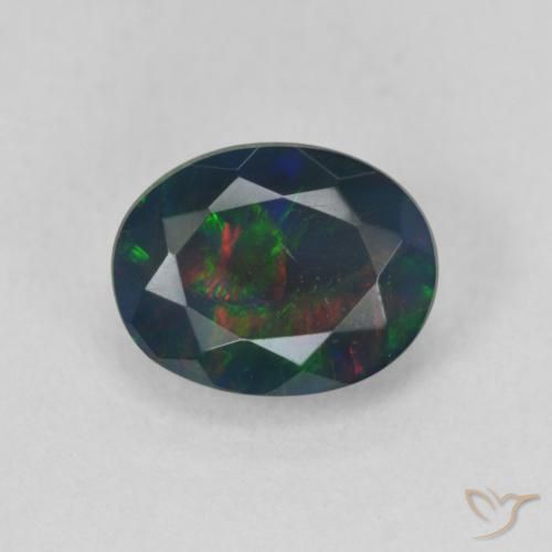 1.35ct طبيعي متعدد الألوان العقيق الأسود, بيضوي, نصف شفاف