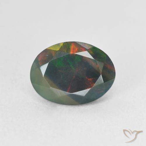 1.09ct طبيعي متعدد الألوان العقيق الأسود, بيضوي, نصف شفاف