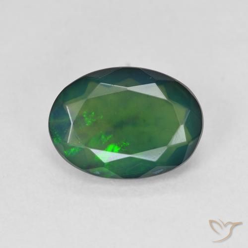 1.42ct طبيعي متعدد الألوان العقيق الأسود, بيضوي, نصف شفاف