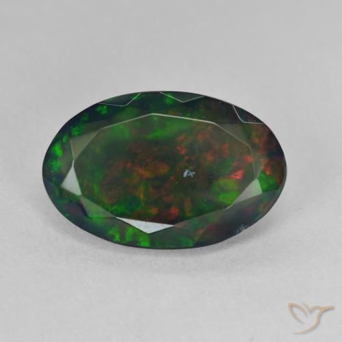 2.42ct طبيعي متعدد الألوان العقيق الأسود, بيضوي, نصف شفاف