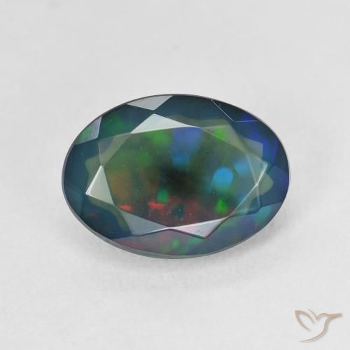 1.90ct طبيعي متعدد الألوان العقيق الأسود, بيضوي, نصف شفاف
