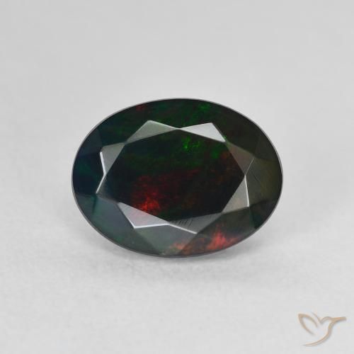 1.30ct طبيعي متعدد الألوان العقيق الأسود, بيضوي, نصف شفاف