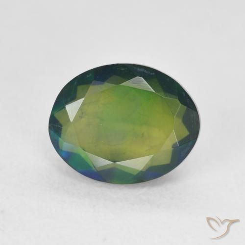 1.55ct طبيعي متعدد الألوان العقيق الأسود, بيضوي, نصف شفاف