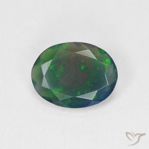 0.88ct طبيعي متعدد الألوان العقيق الأسود, بيضوي, نصف شفاف